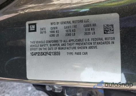 2015 Buick Verano Leather Group from USA, damaged, VIN 1G4PS5SK2F4213839